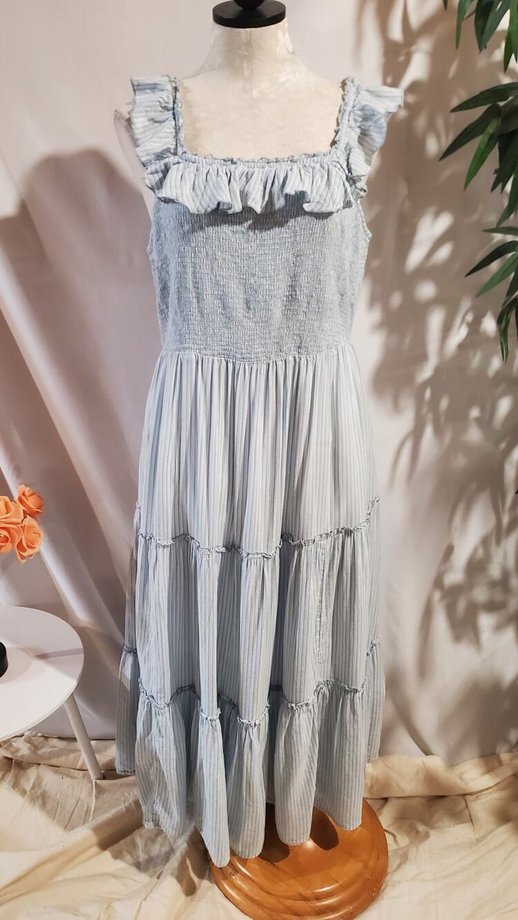 Old Navy Striped Ruffle Square Neck Smocked Tiered Maxi Dress L Cottage Prairie